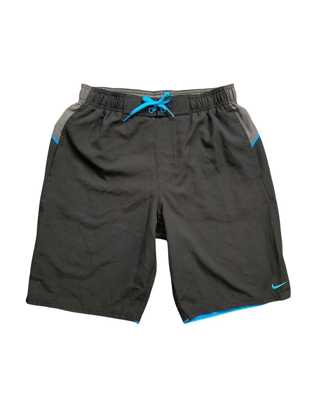Nike Swim Shorts Mens Small Black Blue Surge 9-Inch Volley Swimwear Brief Lined
